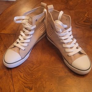 Polo Ralph Lauren Tan Red Blue White High Top Sneakers Size 6/8